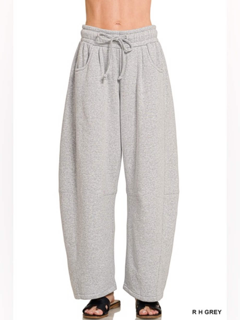 Restocked! Zenana Grey Drawstring Barrel Fleece Sweatpants